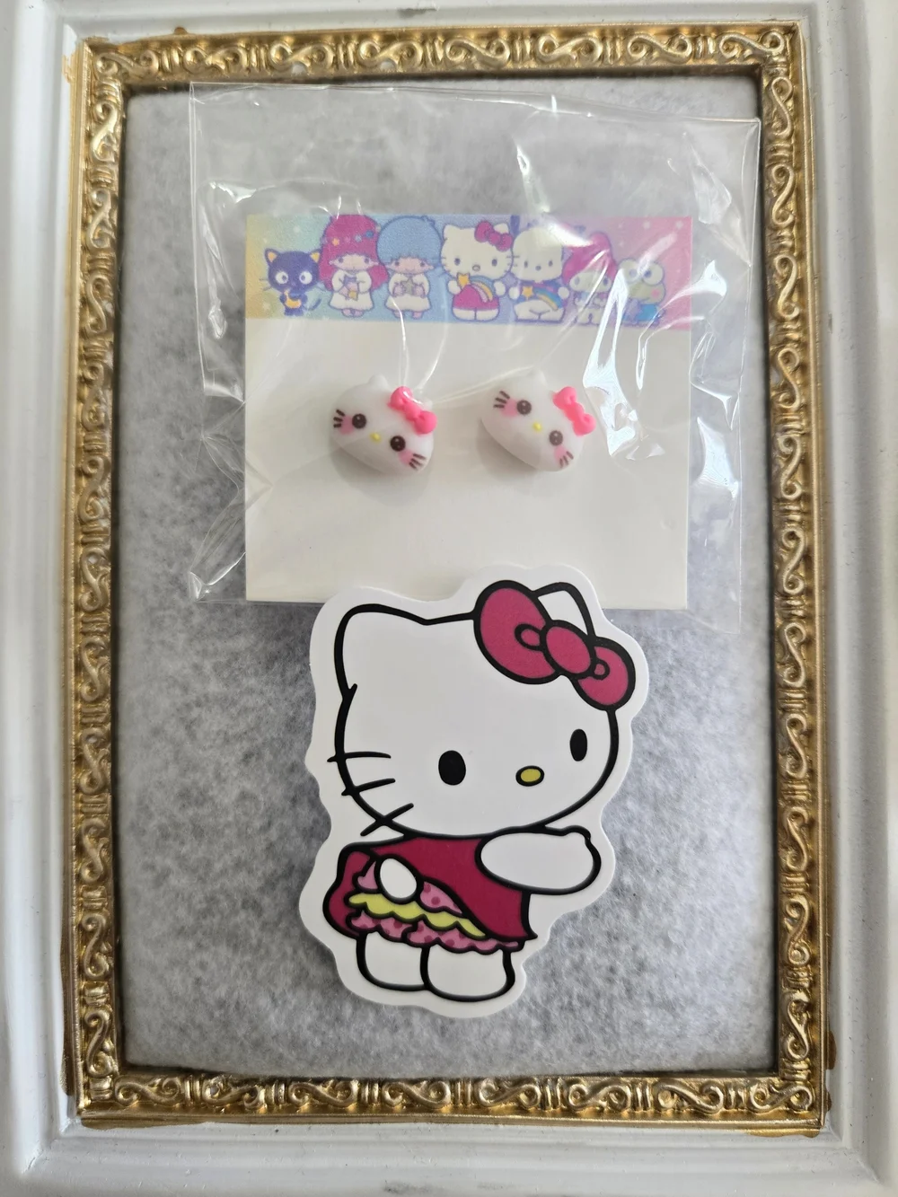 Hello Kitty Pink Bow Stud Earrings Set Jewelry Gift Hello Kitty Sticker